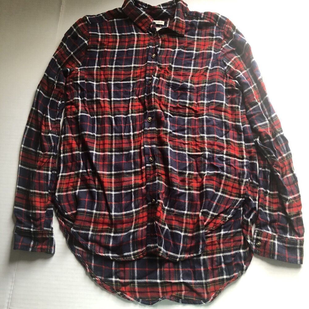 American Eagle Ahhmazingly Soft Boyfriend Fit Plaid Shirt Red Blue Sz S A1592
